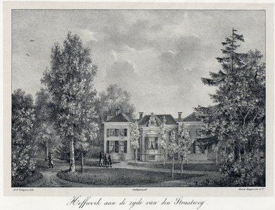 201447 Gezicht op de achtergevel van het huis Hoffwerk bij Breukelen, met een gedeelte van de tuin.01-01-1835-31-12-1836